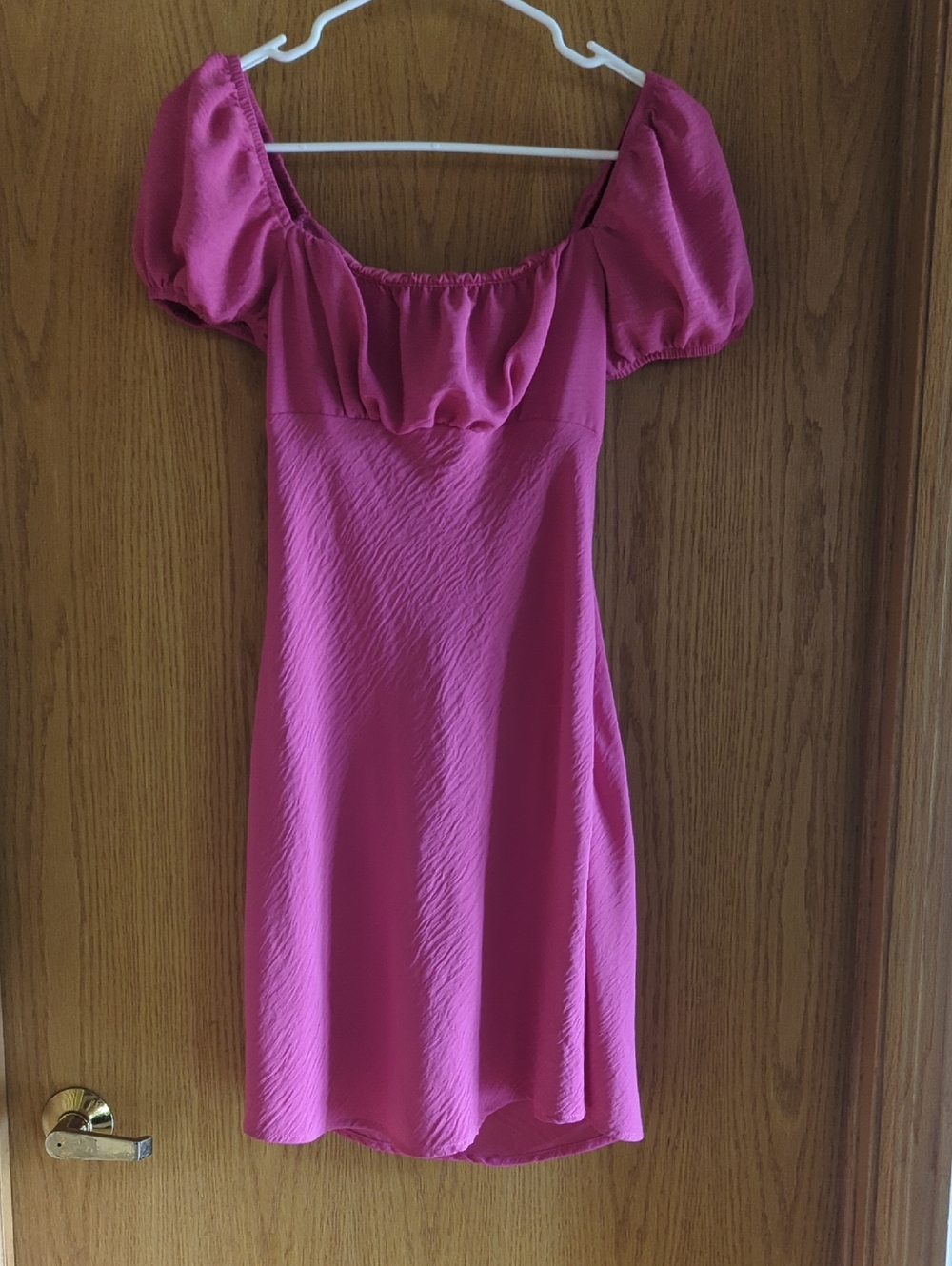Altar'd State Hot Pink Puff-Sleeve Square Neck Mini Dress